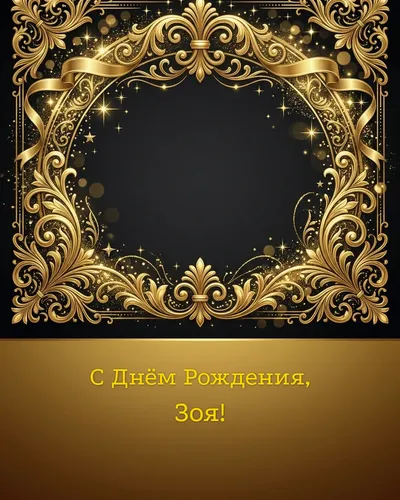 Открытка с днём рождения Зоя — золотая на тёмном фоне