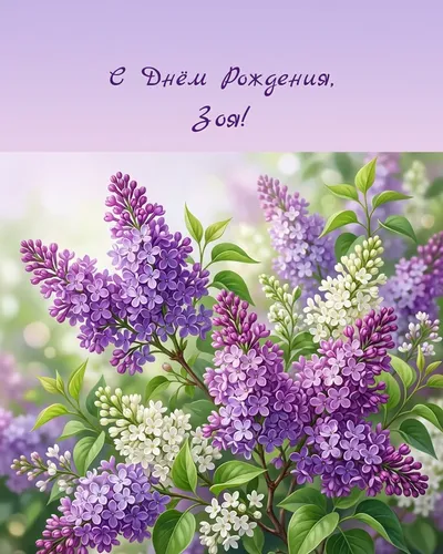 Открытка с днём рождения Зоя — с сиренью